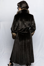 Load image into Gallery viewer, Natural Black Glam Fem Mink Coat w/ Natural Sable Collar &amp; Cuff
