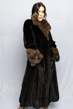Load image into Gallery viewer, Natural Black Glam Fem Mink Coat w/ Natural Sable Collar &amp; Cuff
