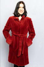 Load image into Gallery viewer, Dark Red Dyed Sheared Mink 7/8 Coat w/ Mink Belt
