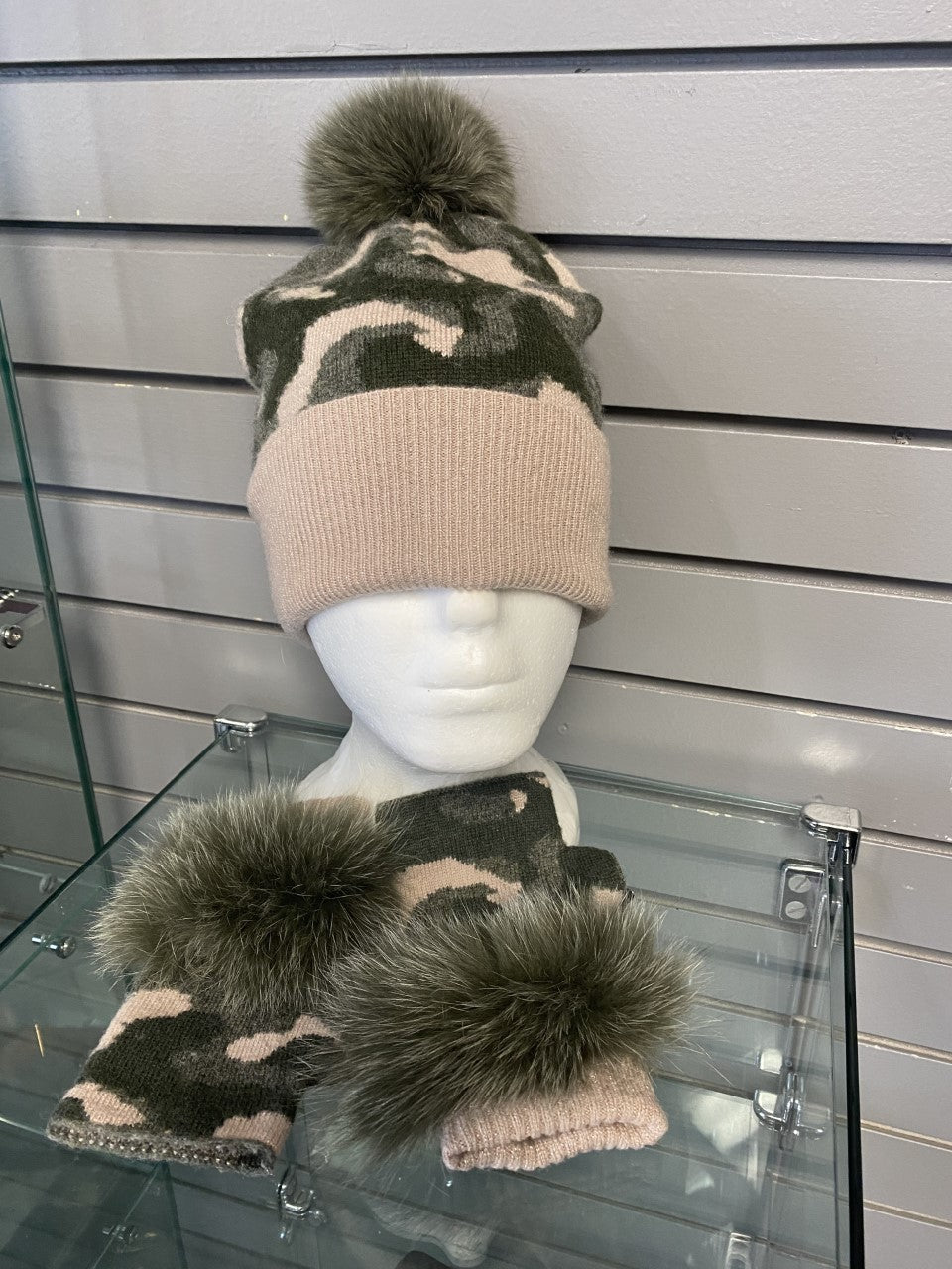 Genuine Fox Fur Green Camo Hat